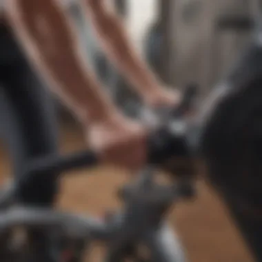 Close-up of a spin bike's adjustable resistance feature