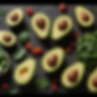 Diverse Keto-Friendly Foods Colorful array of keto-friendly foods including avocados and leafy greens