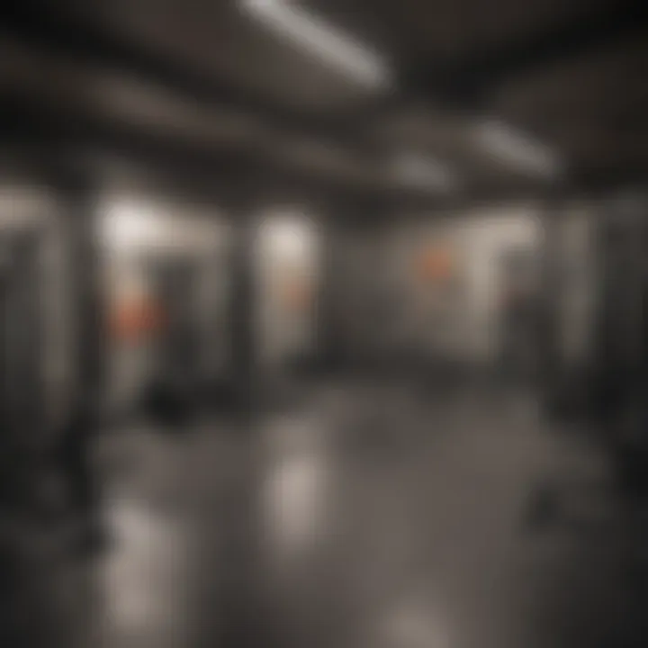 A well-organized basement gym showcasing various exercise equipment.