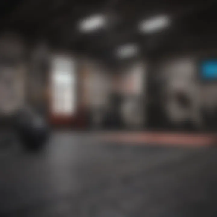 Safety measures in a basement gym including mats and proper lighting.