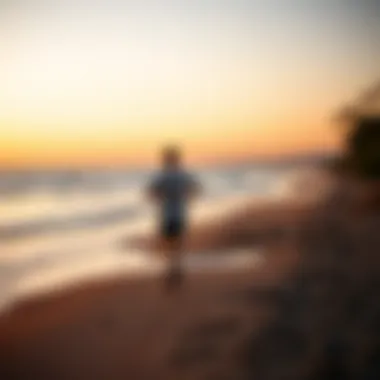 Walking by the Shoreline An individual walking on a beach during sunset