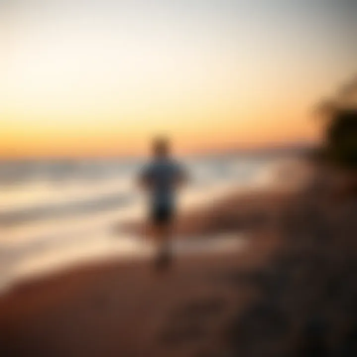 Walking by the Shoreline An individual walking on a beach during sunset