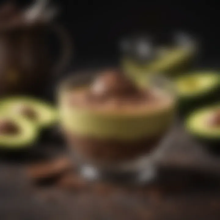 A decadent chocolate mousse made with avocados and dark cocoa, showcasing a rich texture.