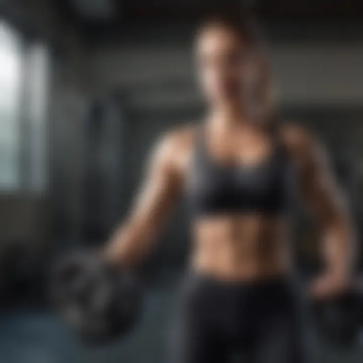 Strength training with weights in a gym