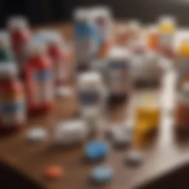 Diverse OTC Cold Medications A variety of over-the-counter cold medications displayed on a table