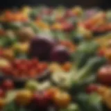 Fresh, colorful vegetables and fruits arranged aesthetically