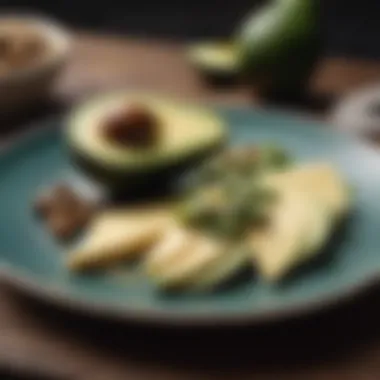 An elegant plate featuring avocados and cheese