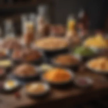 Diverse Range of Calorie Dense Low Carb Foods A variety of high-fat low carb foods on a table