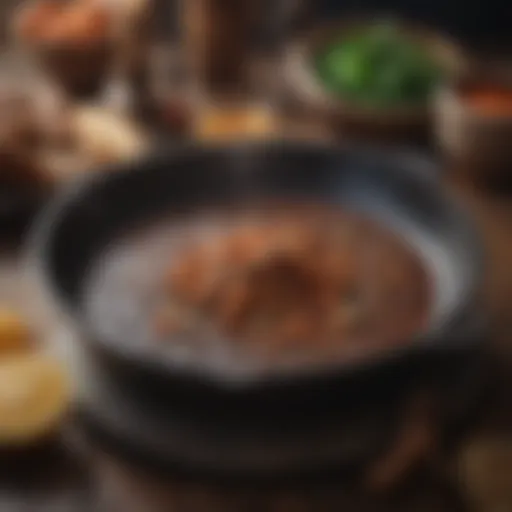 A well-maintained cast iron skillet showcasing its rich seasoning.