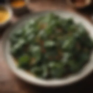 A colorful plate featuring cooked collard greens with spices