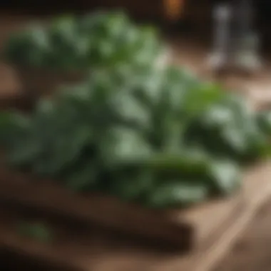 Fresh Collard Greens Display Vibrant collard greens on a rustic wooden table