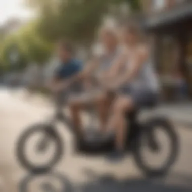 A group of individuals engaging in a fitness activity using the portable bike peddler.