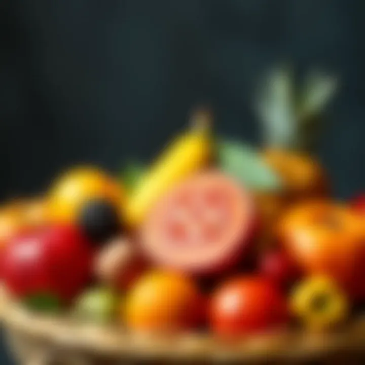 Seasonal fruits displayed in a basket, showcasing their natural beauty