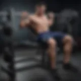 An individual performing a bench press with free weights, showcasing proper form and technique.