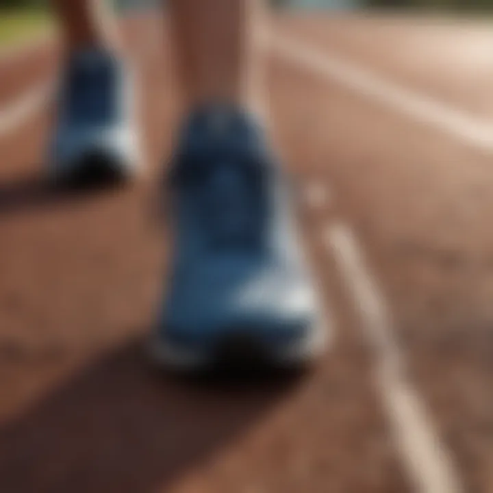 Close-up of running shoes on a track