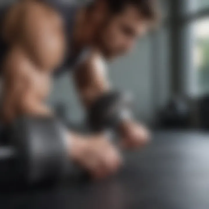 Close-up of proper grip technique while using dumbbells