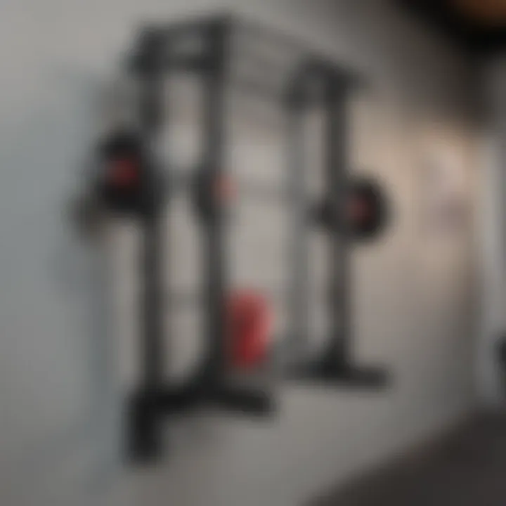 Installation process of a wall mounted folding squat rack, focusing on key components