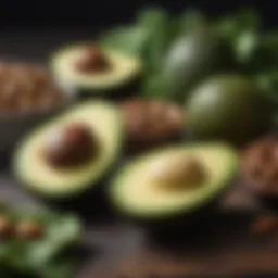 A vibrant assortment of ketogenic-friendly foods including avocados, nuts, and leafy greens