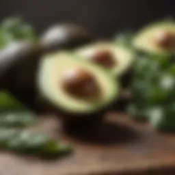 Fresh avocados and leafy greens symbolizing healthy fats