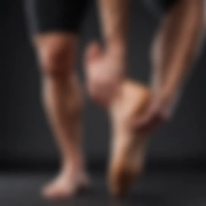 A person demonstrating calf stretch for plantar fasciitis relief