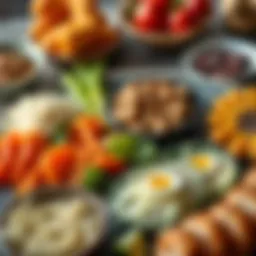 A vibrant spread of nutritious foods highlighting a balanced meal plan