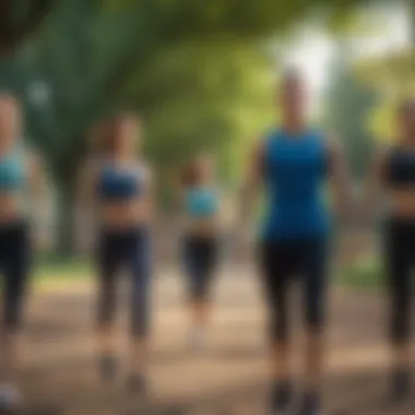 Engaging in Group Fitness Activities Dynamic group exercise session in a park