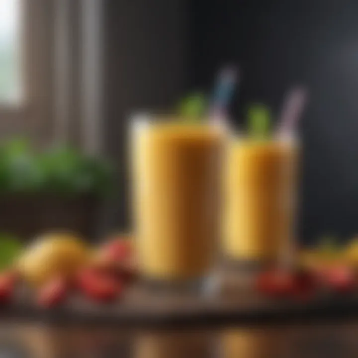 An artistic display of smoothies in various flavors and ingredients