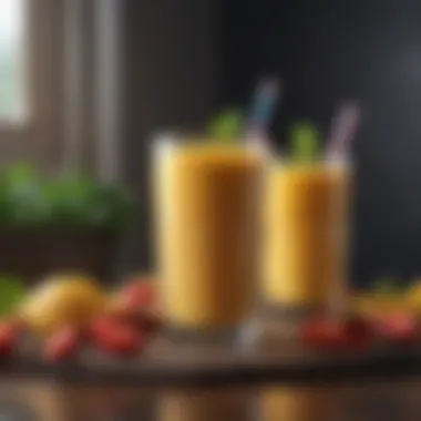 Diverse Smoothie Flavors and Compositions An artistic display of smoothies in various flavors and ingredients