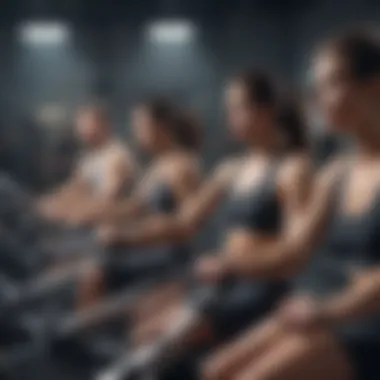 Diverse Group Engaged in Rowing Machine Workout Group of diverse individuals using rowing machines