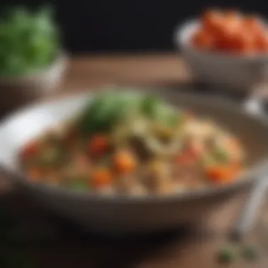 Wholesome Quinoa Dish with Flavorful Toppings Delicious quinoa bowl topped with vegetables and herbs