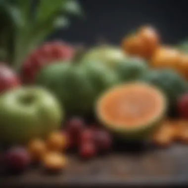 Close-up of fruits and vegetables representing natural nutrients