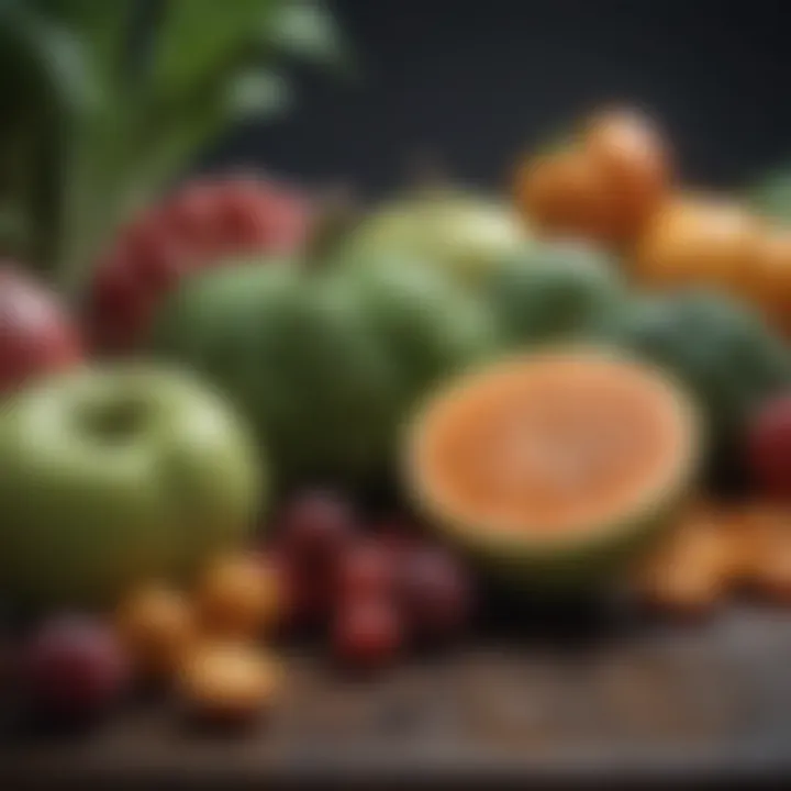 Close-up of fruits and vegetables representing natural nutrients