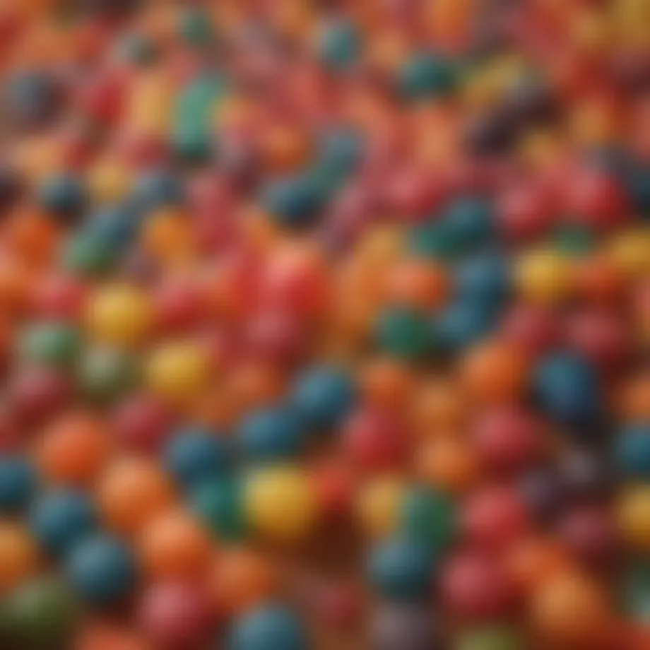 Colorful assortment of probiotic gummies on a vibrant background