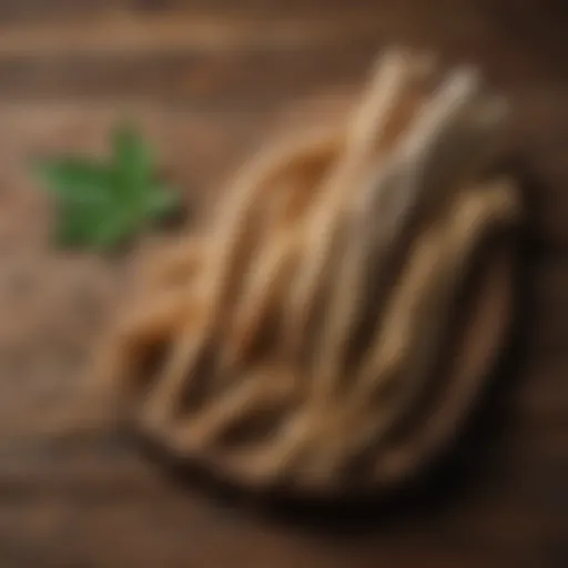 Panax ginseng root displayed on a wooden surface