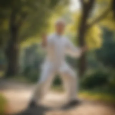 Senior practicing Tai Chi in a peaceful park setting