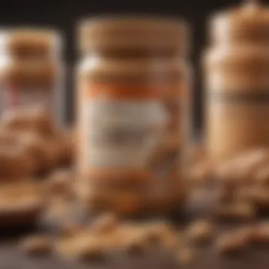 Peanut butter jar surrounded by various protein sources