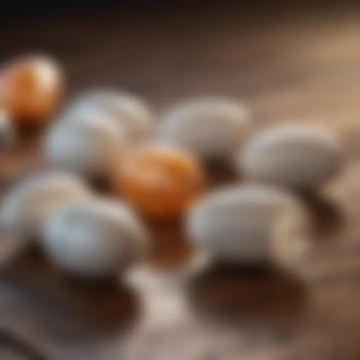 Close-up of probiotic capsules on a wooden surface