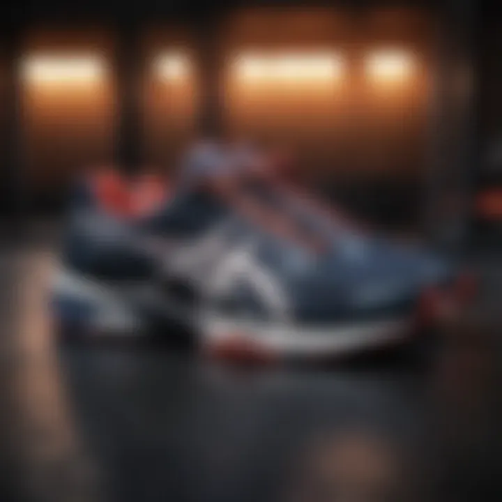 ASICS cross trainers displayed with workout gear and accessories