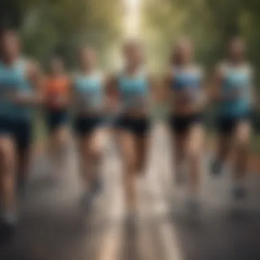 Runners Synchronizing with Technology A group of runners synchronizing their pace using a metronome app