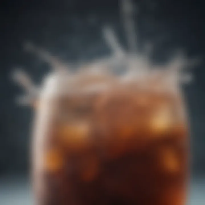 A close-up view of a fizzy drink with bubbles showcasing its refreshing appearance.