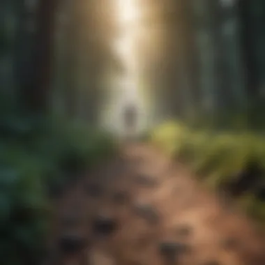 Trail Jogging through Scenic Wilderness A rocky trail winding through a lush forest, ideal for trail jogging.