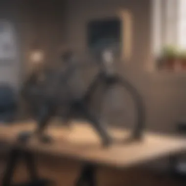 Ergonomic Exercise Bicycle Desk in Office An ergonomic exercise bicycle desk setup in a modern office environment.