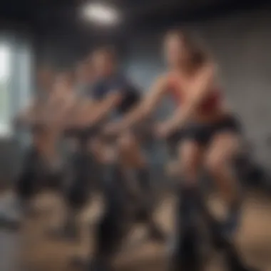 A diverse group of individuals enjoying a fitness break with exercise bicycle desks.