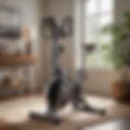 A sleek and modern upright exercise bike showcasing adjustable handlebars and seat.