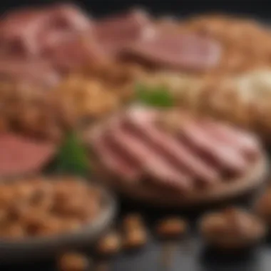 Diverse High Protein Food Options A vibrant assortment of high protein food sources including lean meats and nuts