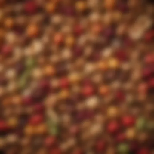 Colorful array of high-fiber snacks including fruits, nuts, and whole grains.