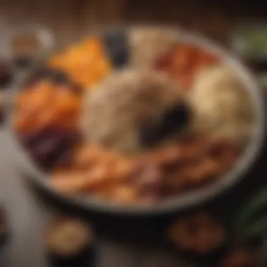 Elegant Snack Platter of Seeds and Dried Fruits Artistic display of a high-fiber snack platter featuring seeds and dried fruits.