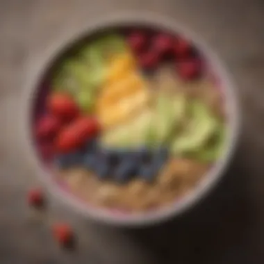 Nourishing Smoothie Bowl with High-Fiber Toppings Close-up of a wholesome smoothie bowl topped with high-fiber ingredients.