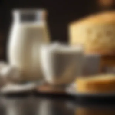 An assortment of dairy products like yogurt and cheese showcasing their protein content.