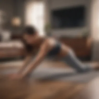 Gentle stretching routine on a living room floor